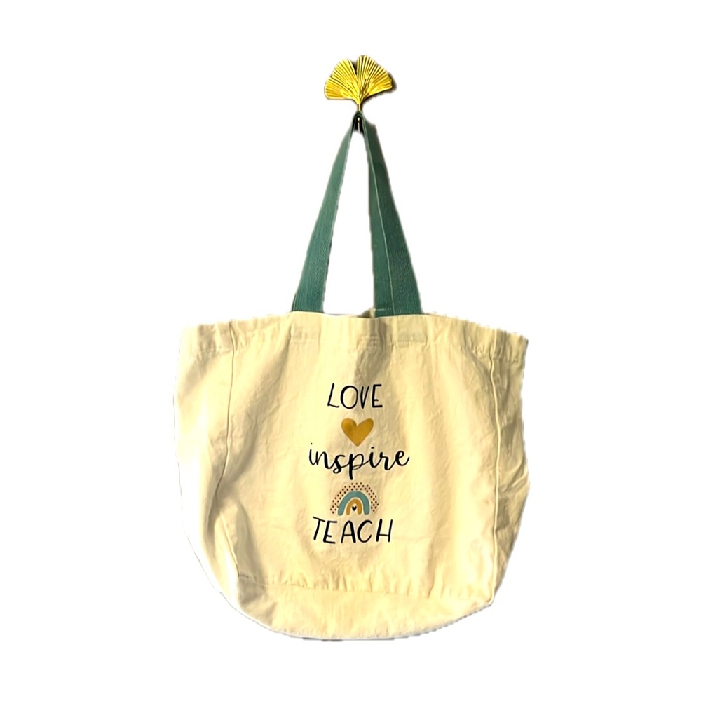 Large 100% Cotton “Love, Inspire, Teach” Tote Bag